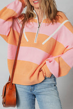 Load image into Gallery viewer, Stripe Colorblock Half Zip Oversize Sweater