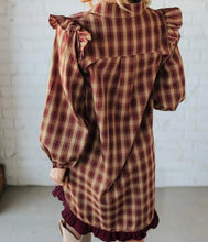 Load image into Gallery viewer, Plaid Print Ruffled Long Sleeve Patchwork Hem Mini Shirt Dress