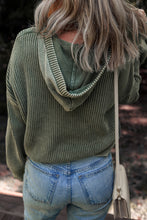 Load image into Gallery viewer, Mineral Wash Ribbed Knit Button Drawstring Neck Hooded Sweater