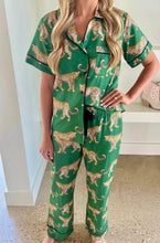 Load image into Gallery viewer, Cheetah Print Short Sleeve Shirt and Pants Pajama Set