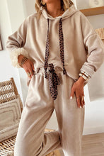 Load image into Gallery viewer, Leopard Drawstring Pullover Hoodie and High Waist Pants Corduroy Suit
