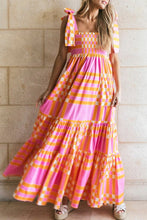 Load image into Gallery viewer, Boho Gingham Tied Straps Smocked Maxi Dress