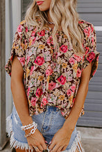 Load image into Gallery viewer, Floral Print Crew Neck Short Sleeve Shift Blouse