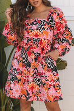 Load image into Gallery viewer, Bohemian Square Neck Puff Sleeve Mini Dress