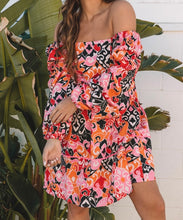 Load image into Gallery viewer, Bohemian Square Neck Puff Sleeve Mini Dress