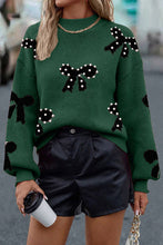 Load image into Gallery viewer, Pearl Embellished Bow Pattern Loose Sweater