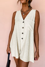 Load image into Gallery viewer, Sleeveless V Neck Buttoned Front Chest Pocket Romper