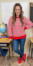 Load image into Gallery viewer, Stripe Exposed Seam Drop Shoulder Casual Pullover Top