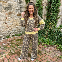 Load image into Gallery viewer, Leopard Print Long Sleeve V-Neck Wide Leg Pant Set