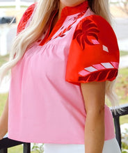 Load image into Gallery viewer, Floral Embroidered Notch V Neck Puff Sleeve Babydoll Blouse