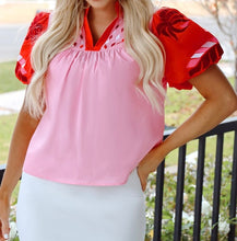 Load image into Gallery viewer, Floral Embroidered Notch V Neck Puff Sleeve Babydoll Blouse