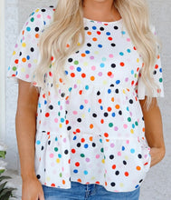 Load image into Gallery viewer, Colorful Polka Dot Short Sleeve Tiered Ruffled Babydoll Blouse