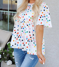 Load image into Gallery viewer, Colorful Polka Dot Short Sleeve Tiered Ruffled Babydoll Blouse