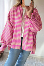 Load image into Gallery viewer, Stripe Zip-up Puff Sleeve Zip Jacket Sweatshirt