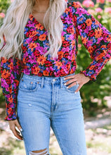 Load image into Gallery viewer, Floral Print Wrap V Neck Long Sleeve Bodysuit