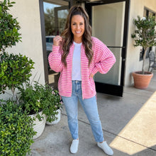 Load image into Gallery viewer, Stripe Zip-up Puff Sleeve Zip Jacket Sweatshirt