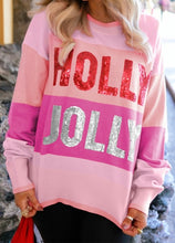 Load image into Gallery viewer, Sequined HOLLY JOLLY Color Block Crew Neck Sweater