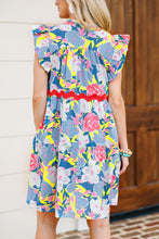 Load image into Gallery viewer, Floral Printed V Notched Ric Rac Flutter Sleeve Dress