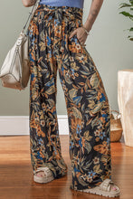Load image into Gallery viewer, Floral Shirred High Waist Wide Leg Pants with Tie