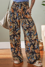 Load image into Gallery viewer, Floral Shirred High Waist Wide Leg Pants with Tie