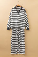 Load image into Gallery viewer, Striped Collared Pullover Top and Drawstring Pant Set