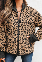Load image into Gallery viewer, Leopard Print Zip Up Stand Neck Side Pocket Jacket
