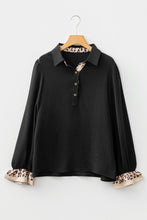 Load image into Gallery viewer, Contrast Leopard Print Patchwork Polo Collar Buttons Front Ruffled Long Sleeve Blouse