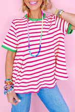 Load image into Gallery viewer, Stripe Contrast Trim Crew Neck Loose Short Sleeve Top