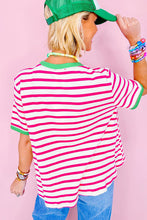Load image into Gallery viewer, Stripe Contrast Trim Crew Neck Loose Short Sleeve Top
