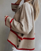 Load image into Gallery viewer, Ribbed Knit Contrasted Stripe Detail Button Side Loose Sweater