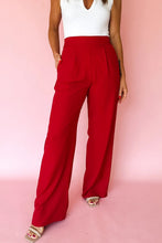 Load image into Gallery viewer, Red Pleated Detail Pull On High Elastic Waist Loose Straight Pants