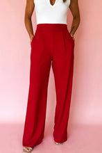 Load image into Gallery viewer, Red Pleated Detail Pull On High Elastic Waist Loose Straight Pants