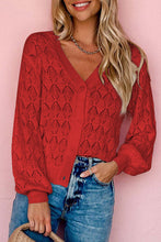 Load image into Gallery viewer, Red Buttoned Front Crochet Cardigan
