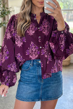 Load image into Gallery viewer, Floral Print Button Front Long Puff Sleeve Shirt