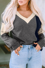Load image into Gallery viewer, Contrast Knit V Neck Colorblock Long Sleeve Top