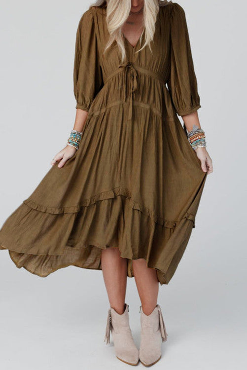 Puff Sleeve Empire Waist Flared Dress  Lovebug Boutique