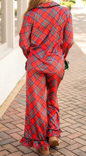 Load image into Gallery viewer, Plaid Satin Pajama Set with Contrast Velvet Ties