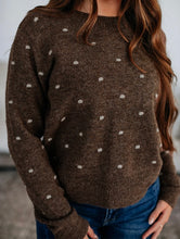 Load image into Gallery viewer, Coffee Dotted Print Ribbed Edge Knit Sweater