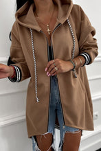 Load image into Gallery viewer, Contrast Cuffed Drop Shoulder Zip up Tunic Hoodie