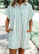 Load image into Gallery viewer, Striped Wide Short Sleeve Shift Mini Shirt Dress