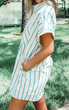 Load image into Gallery viewer, Striped Wide Short Sleeve Shift Mini Shirt Dress