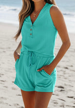 Load image into Gallery viewer, Ribbed Button V Neck Tank Top and Shorts Set
