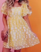 Load image into Gallery viewer, Boho Flower Jacquard Puff Sleeve Square Neck Mini Dress