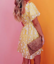 Load image into Gallery viewer, Boho Flower Jacquard Puff Sleeve Square Neck Mini Dress