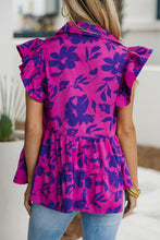 Load image into Gallery viewer, Floral Print Collared Button Neckline Flutter Sleeve Blouse