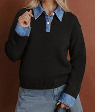 Load image into Gallery viewer, Denim Patchwork Collar Cuffed Casual Sweater