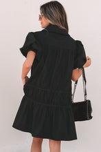 Load image into Gallery viewer, Button Down Puff Sleeve Ruffle Hem Dress