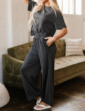 Load image into Gallery viewer, Drawstring Side Crewneck Tee and Loose Pants Set
