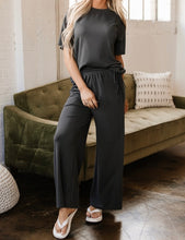 Load image into Gallery viewer, Drawstring Side Crewneck Tee and Loose Pants Set
