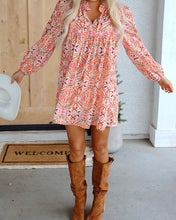 Load image into Gallery viewer, Abstract Printed Long Sleeve Tied Neckline Mini Dress